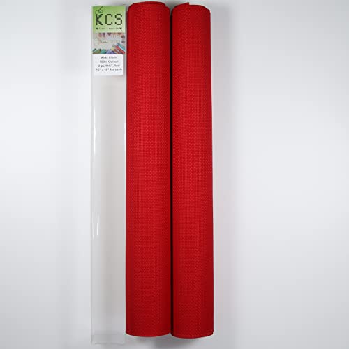 KCS 2 pc of 15" x 18" Counted Cross Stitch Cotton Aida Cloth Needlework Fabric (Red, 14CT) - color: Red, size: 14CT