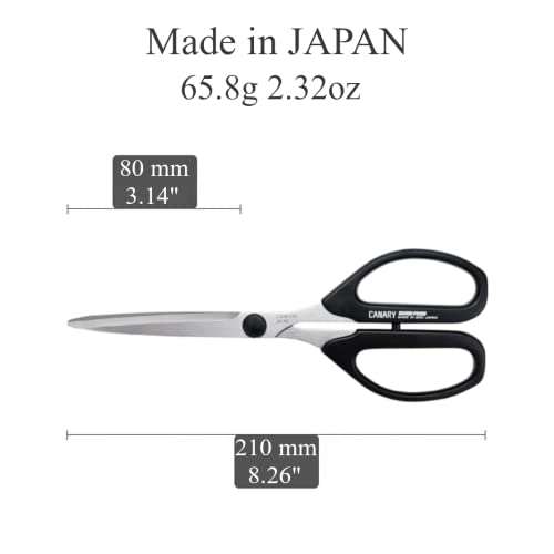 CANARY Craft Scissors Long Blade 8.2" [Extra Non-Stick] All Purpose Scissors, Japanese Stainless Steel Blade, Made in JAPAN, Black - size: Long (Extra Non-Stick)