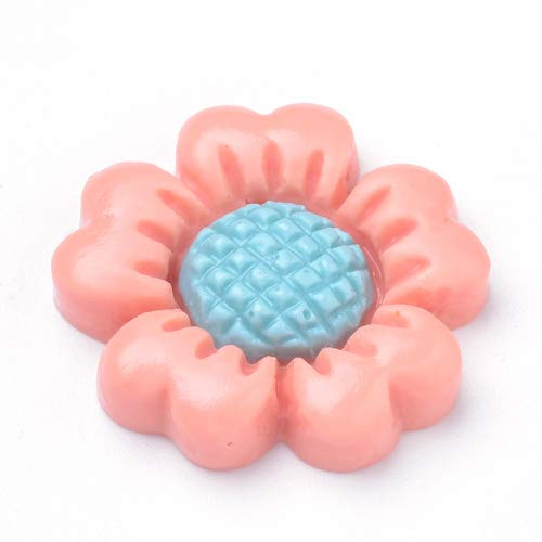 Beadthoven 200pcs 23mm Resin Flowers Cabochons Mixed Flatback Sunflower Slide Charm Beads No Hole for Women Girl Jewelry Making Supplies Home Party Decoration Scrapbooking Accessories - color: Sunflower-Mixed Color#23mm