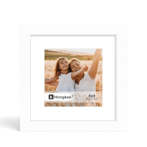 Hongkee 4x4 Picture Frame, 4 x 4 Solid Wood Frame with Real Glass, 1 Pack - color: White, size: 4 x 4