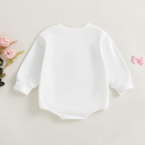 Newborn Baby Girl Clothes Cross Bow Embroidery Bubble Romper Pullover Sweatshirt Fall Winter Outfits 0-18M - color: White, size: 12-18 Months