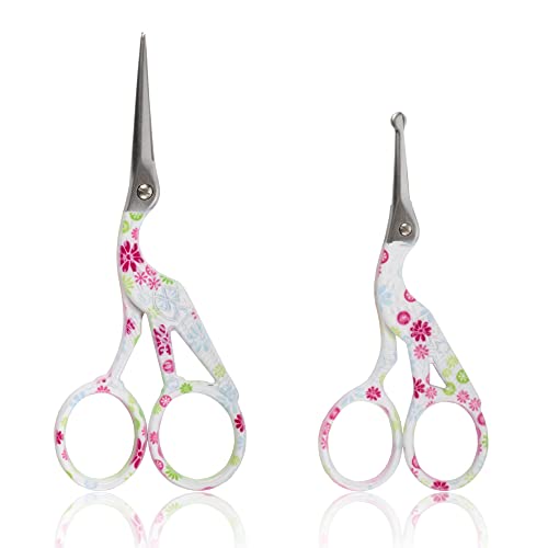 Stork Bird Rounded Safety Tip Embroidery Craft Stainless Steel Crane Scissors - White - 6 Pairs - color: White, size: 6 Pairs