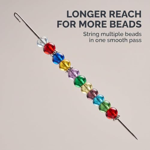 2 Pcs Metal Beading Needles Bead Crochet Hooks Beaded Needles Steel Wood Bead Needle Threader Jewelry Making Tools Beading Needles