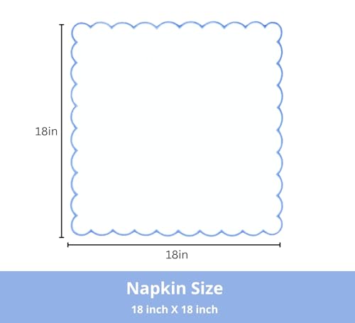 PurpleEssences Scalloped Cloth Napkins 18x18 in - White Edges Light Blue - color: White(edges- Light Blue)