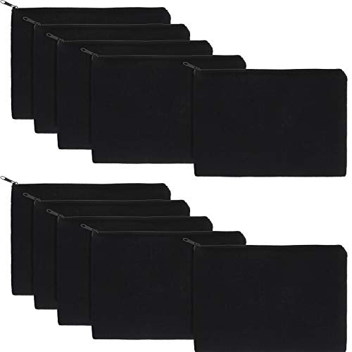 Gejoy 10 Pack Blank Canvas Cosmetic Bags Zipper Pouch DIY,L,Black - color: Black, size: Large