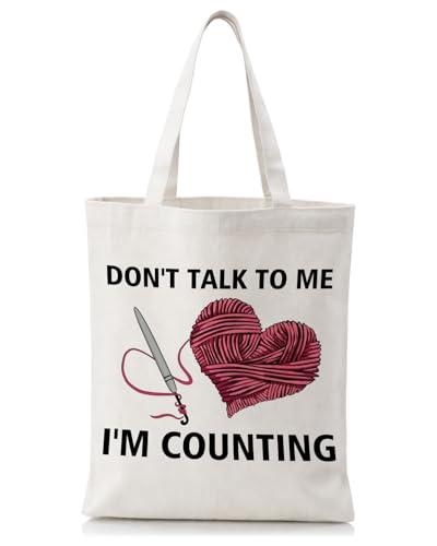 Cute Goose Crochet Canvas Tote Bag for Women - color: I'm Counting
