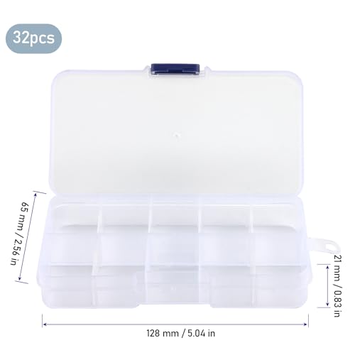 KINJOEK 32 Pack 10 Grids Plastic Bead Organizer Containers Storage, Adjustable Dividers Earring Diamond Jewelry Bead Painting Storage Case, Clear Small Fishing Tackle Box for Cross Stitch Accessories - color: Clear, size: 10Grid 32PCS
