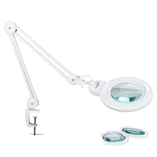 Magnifying Lamp with Clamp, 6-Inch Replaceable Lenses, White - color: White