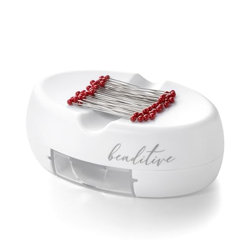 Beaditive Magnetic Pin Cushion with Drawer - Strong Magnet Pin Holder Cushions for Sewing - 50 Glass Head Quilting Pins Included - Chic Pincushion Caddy for Sewing Pins, Paper Clips, Screws – White - color: White