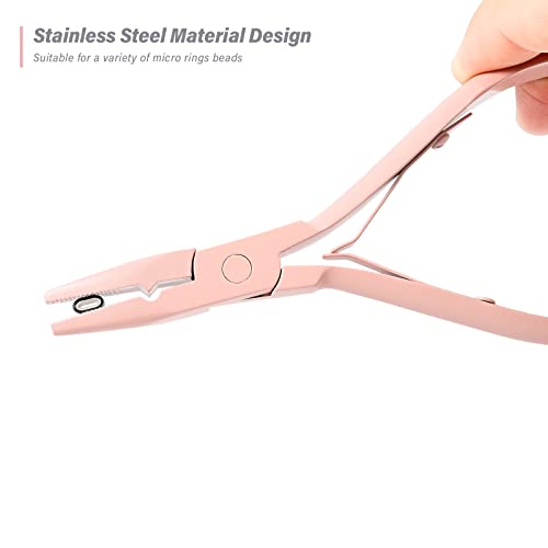 Gomake Hair Extensions Closed and Remover Pliers set, Micro Silicone Rings Beads Hair Extensions Loop Needle Threader Pulling Hook Tool and Bead Device Tool for Hair or Feather Extensions (Pink) - color: Pink
