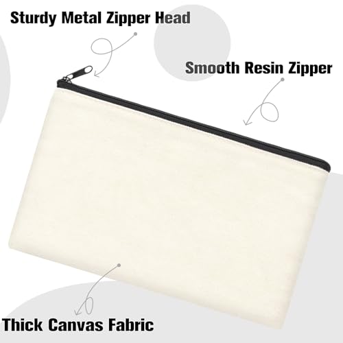 ZeeDix Small Canvas Zipper Pouch for Makeup Pencil Travel Storage 8.3x5 In - color: Beige, style: 8 Pcs