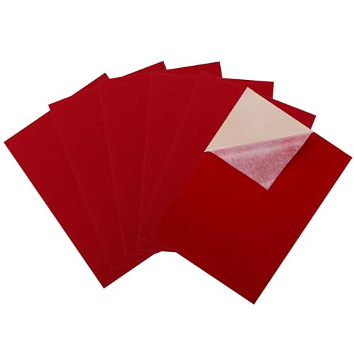 Bernese 6PCS Self Adhesive Felt Sheet, Felt Sheets with Adhesive Backing for Jewelry Box and Drawer Liner, A4 Size (8.3" x 11.8", Red) - color: Red