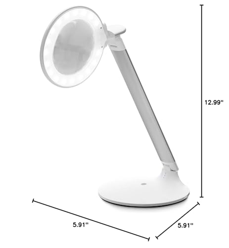 Daylight Company Halo Go Magnifier Lamp, Rechargeable USB, Portable, Lightweight, Desk Lamp Reading, Hobbies, Sewing, Crafts, Nail Salon, Handcrafts and More, Colour Temperature: 6,000 K, White - style: Modern