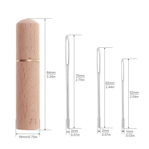 MovFlax Large Eye Blunt Sewing Needles, 15 Pcs Tapestry Darning Needle with Wooden Case and Storage Tube, Upholstery Needle Kits for Embroidery Knitting Weaving Stringing Crochet Project