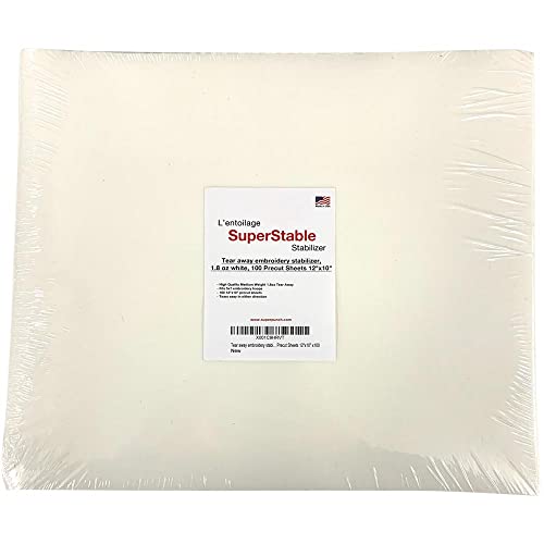 Superpunch Soft Tear Away Stabilizer, 1.8 oz, White, 12 x 10 in - size: 100 pre-cut pieces 12" x 10"