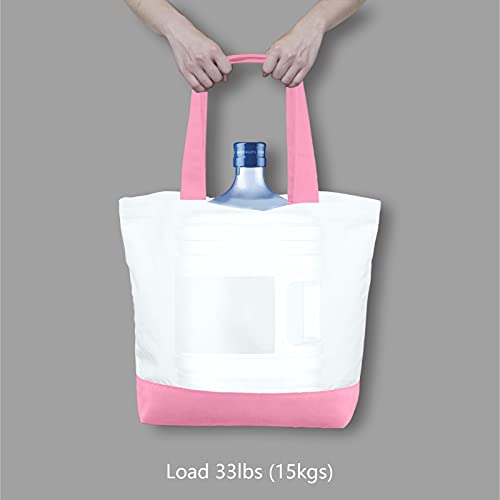 TOPDesign 1-Pack Super Strong Large 12oz Cotton Canvas Tote Bag, Reusable Grocery Shopping Cloth Bag, Fashionable Two-Tone Tote for Crafts, DIY Your Creative Designs - color: Pink/White