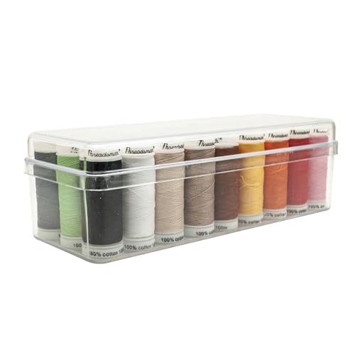 Threadsmith - 50 WT Cotton Thread Set – 27 Spools, 100 Meters Each – 3-Ply Mercerized Egyptian Cotton – Premium Sewing Thread in Reusable Box