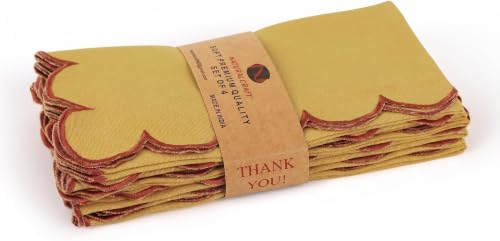NATURALCRAFT Scalloped Cloth Napkins 18x18 in - Gold Edges Rust - color: Sl-gold Napkin - Rust Edges, size: 18" x 18" (Set of 4)