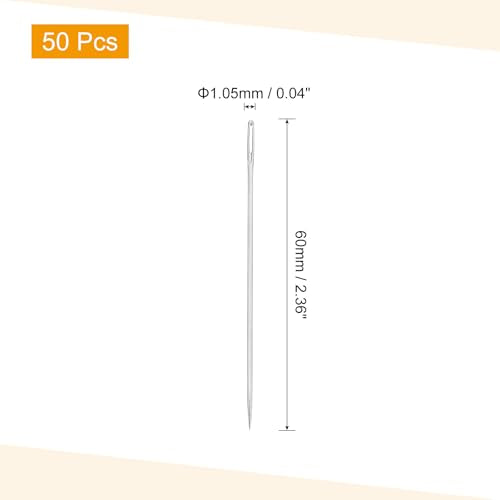 uxcell 50 Pcs Large Eye Sewing Needles, 2.36 Inch 1.05mm High Carbon Iron Embroidery Thread Needle Sewing Big Eye Needle Knitting Needles for Hand Sewing Art Crafts, Silver - size: 60mm, 1.05mm