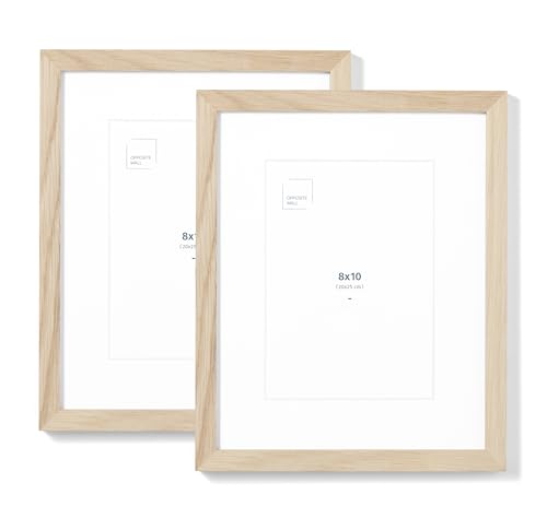 Opposite Wall - Set of 2-8x10 in - Natural Solid Oak Wood Picture Frames with Mat - Wall Hanging & Tabletop Photo Frame - Pictures Display 5x7 with Mat, 8x10 without - Office, Gallery & Home Decor - color: Natural, size: 8x10 in - 2 pk