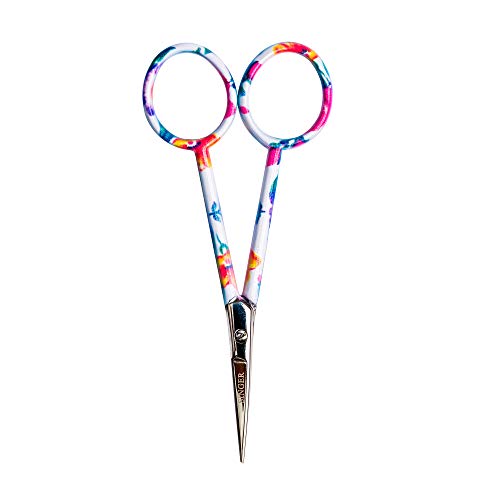 SINGER 4 Inch Forged Embroidery Scissors with Curved Tip for Sewing, Cross-Stiching, Crafts, & More (White Floral Printed, 1-Pack)