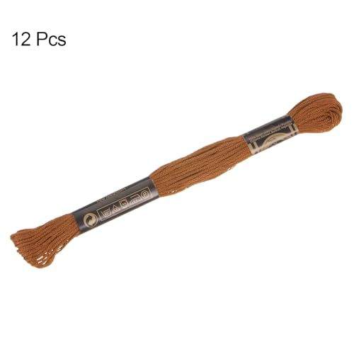 HARFINGTON 12 Skeins Embroidery Floss 8m Each Egyptian Long Fiber Cotton Cross Stitch Thread 26S/2x6 for Embroidery Projects Bracelet, Light Brown - color: Light Brown