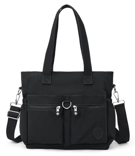 Tote Bag for Women Nylon Purse and Handbags Tote Purse Crossbody Bag Messenger Bag - color: Black