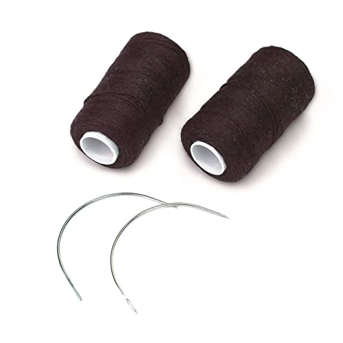 Ryalan Weaving Needle Combo Deal 3 Thread with Needle for Making Wig Sewing Hair Weft Hair Weave Big Medium and Small C Shape Curved Needle with J I Needle (10 Needle, 3 Thread Black, Brown, Blonde) - color: Black Brown Blonde