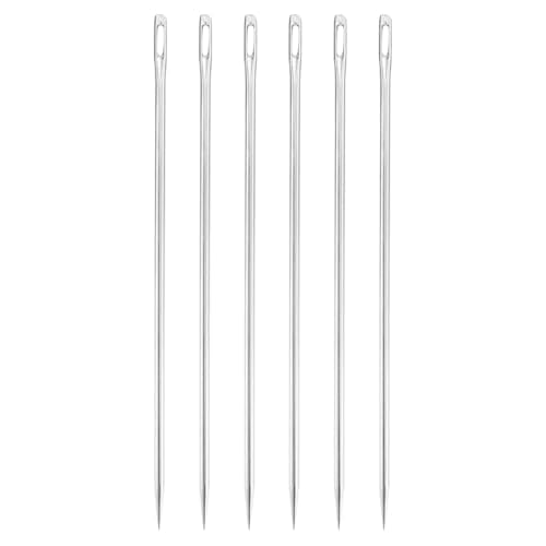 uxcell 6 Pcs Large Eye Sewing Needles, 5.87 Inch 3mm Steel Embroidery Thread Needle Sewing Big Eye Needle Knitting Needles for Hand Sewing Art Crafts, Silver - size: 149mm, 3mm