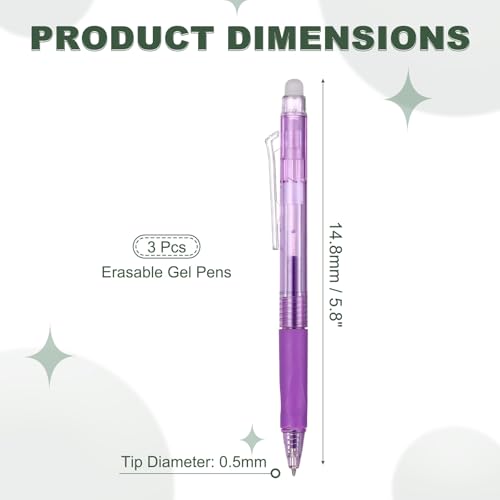 PATIKIL 3pcs Erasable Gel Pens 0.5mm Fine Point Retractable Heat Pen Purple - color: Purple