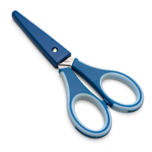 Beaditive Precision Craft Scissors - Ultra Sharp Stainless Steel Blades & Non-Slip TPR Handles - Adult & Kid Scrapbooking Scissors With Safety Cap For Home, Office, School (Blue) - style: Blue