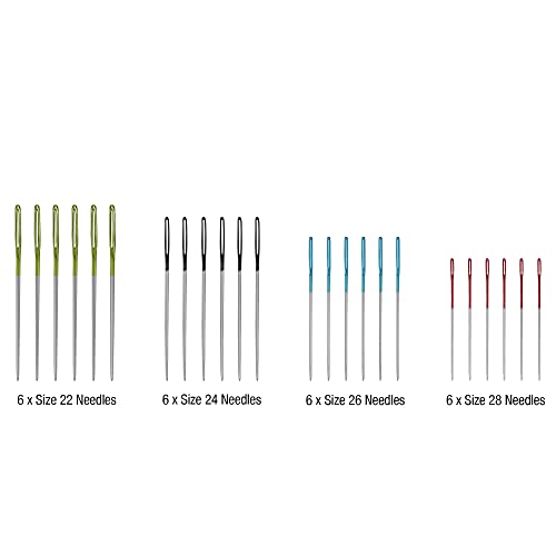 SINGER Tapestry Needles in Dial Compact, Assorted Sized Sewing Needles, Sizes 22, 24, 26, 28, Set of 24