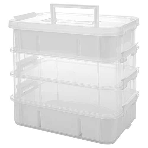 CraftGenes Craft Organizer, 4 Tier Storage Box with Removable Trays, White - color: White