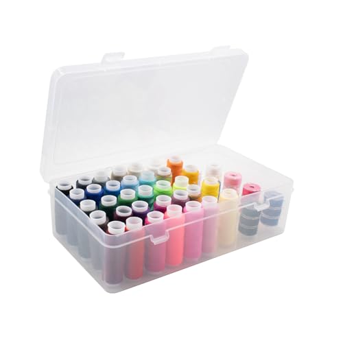 42 Slot Sewing Thread Box with 58 Types of Sewing Threads, Portable Transparent Storage Box Bobbin Needle Spool Organizer for Embroidery and Quilting, 9.25 x 5.3 x 2.5 Inch (with Threads)