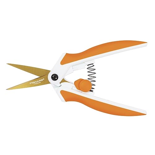Fiskars Premier No. 5 Micro-Tip Easy Action Titanium Scissors - Stainless Steel Fabric and Mixed Media Scissors - Arts and Crafts - Orange