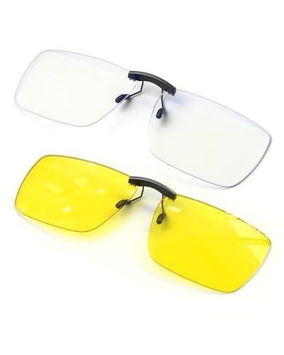 ANYLUV Clip On Blue Light Blocking Glasses Lightweight Rectangle Blue Light Glasses Men for Computer Gaming, Anti Eye Strain - color: A05-clear&yellow, size: 62*46mm