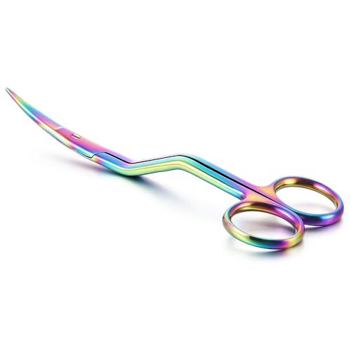 Therwen 6" Bent Handle Curved Embroidery Scissor,Appliqué Scissor,Rainbow - color: Rainbow