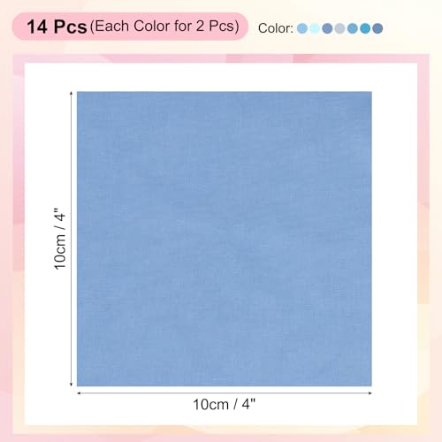 PATIKIL Cotton Fabric Bundles, 14 Pcs 4 x 4 Inch Fat Quarter Solid Color Precut Fabric Squares for Sewing Patchwork Quilting DIY Crafts, Blue - color: Blue, size: 4 x 4 Inch