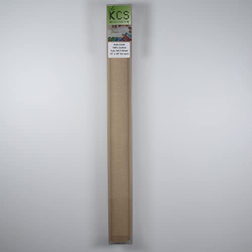 KCS 2 pc of 15" x 18" Counted Cross Stitch Cotton Aida Cloth Needlework Fabric (Khaki, 14CT) - color: Khaki, size: 14CT