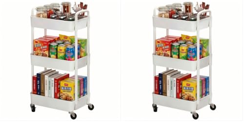 Sywhitta 3-Tier Plastic Rolling Utility Cart with Handle, Multi-Functional Storage Trolley for Office, Living Room, Kitchen, Movable Storage Organizer with Wheels, White (Pack of 2) - color: White, size: 3-tier (Pack of 2)
