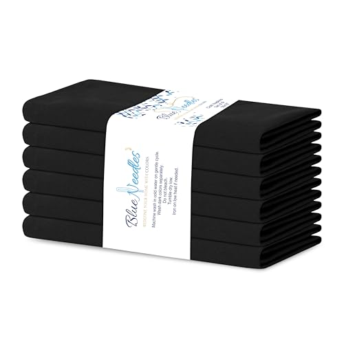 Blue Needles Solid Cloth Napkins 100% Cotton Set of 6-18 x 18 Inches - color: Black, size: 18" x 18" (Set of 6)