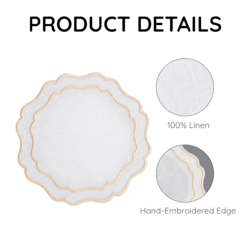 Linen Coasters for Drinks, Set of 6, 6 inch, White-Taupe - color: 1239 - White - Taupe, size: 6 inches