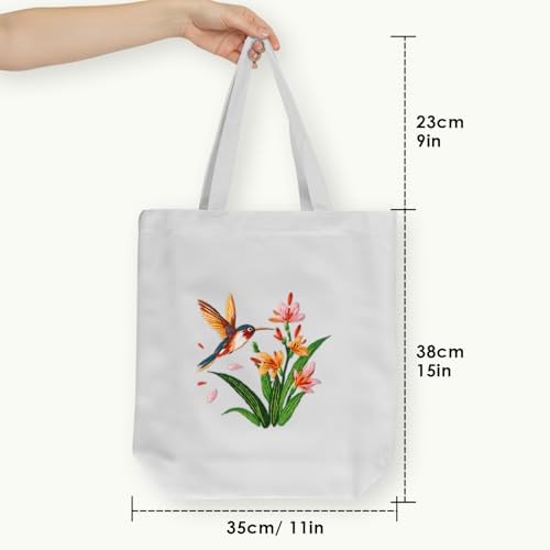 ERKOON Embroidery Canvas Tote Bag for Beginners, Needlepoint Arts Crafts Cross Stitch Kits for Adults Including Stamped Embroidery Bag with Hoops, Needle, Instruction and Color Threads (Hummingbird) - color: Hummingbird