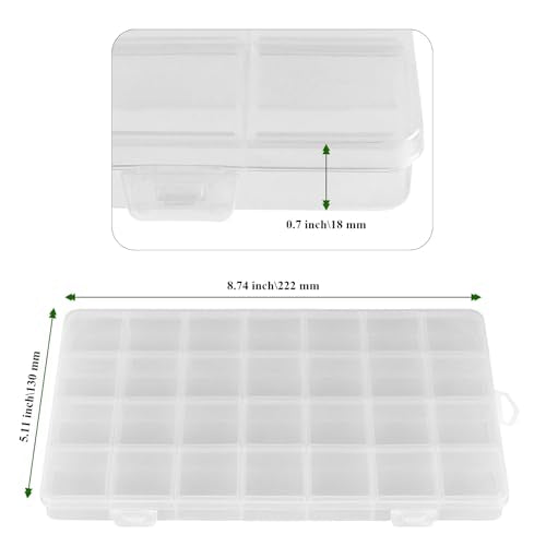MAHIONG 20PCS 28 Grids Clear Plastic Organizer Box with Fixed Dividers for Beads, Fishing Tackles & Small Parts Storage (7.9x6.2x1.2in)