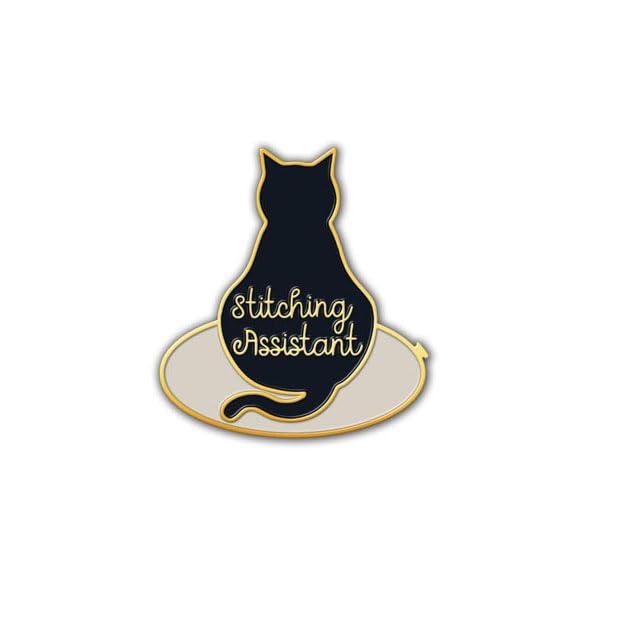 Black Stitching Assistant Black Cat on Embroidery Hoop Enamel Needle Minder