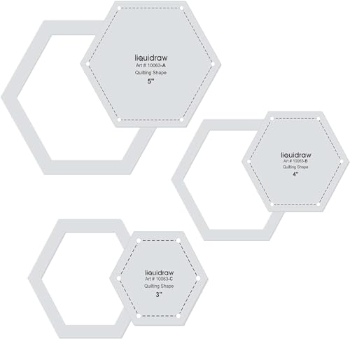 Liquidraw Quilting Templates & Rulers - 3 Set, 3", 4" & 5" | Hexagon Shape | for Patchwork, Sewing, Art & Craft, Cutting & Design | Transparent Acrylic | Easy to Read | for Beginners or Professionals - style: Hexagon Set of 3