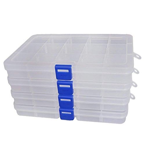 Qualsen Bead Organizer Box with Adjustable Dividers, 15 Girds, 12 Pack - size: 15 Gird-12pcs