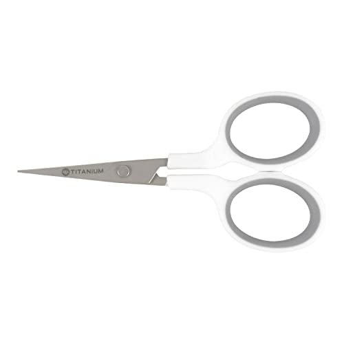 Westcott 4" Embroidery Scissors with Curved Titanium-Bonded Blades for Flush Trimming, Crafting, Sewing & More (White/Gray) - size: 1 Count (Pack of 1), style: 4" Embroidery Scissors