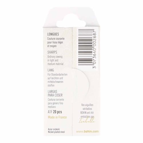Bohin Sharps Hand Needles, Size 3/9, 20 Per Package - size: 3/9 20/Pkg