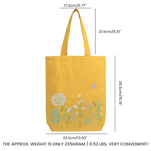 CREAWONDER Canvas Tote Bag Embroidery Kit with Pattern for Beginners, Arts and DIY Embroidery Crafts Kits for Adults, Include Instructions, Embroidery Hoops, Color Threads and Tool - color: CR002 banmeng yellow